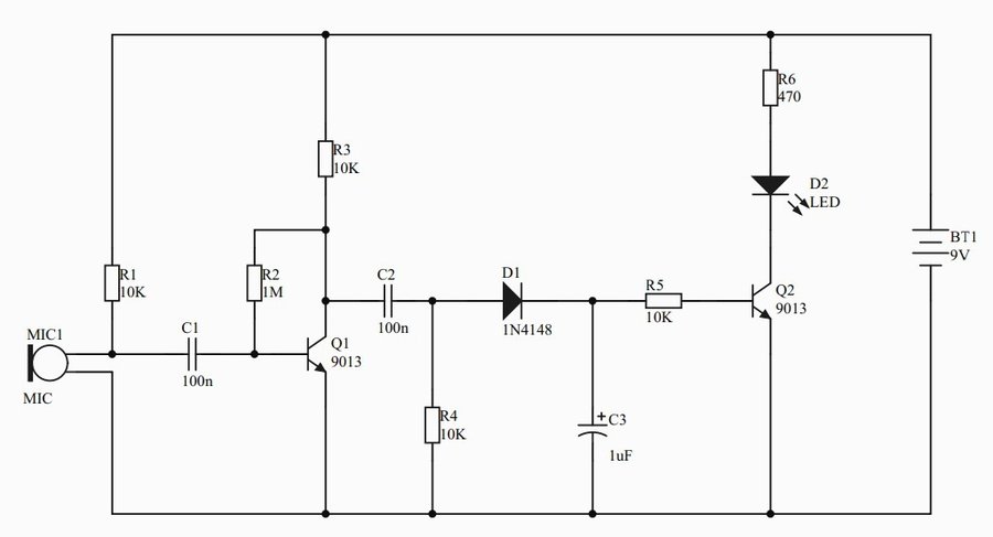 超简易声控LED灯电路