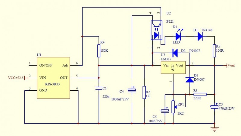 由光耦控制的白菜模块+LM317构成跟随可调电源