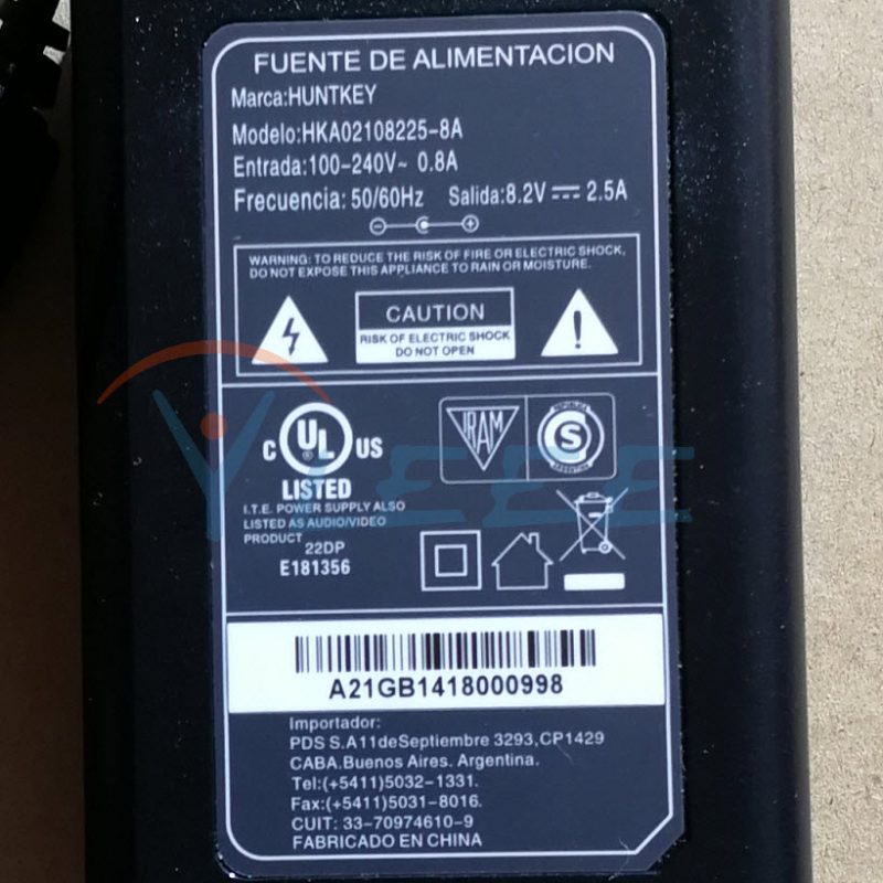 FUENTE DE ALIMENTACION P58/T80/S60-T/SP30 HUNTKEY HKA02108225-8A 8.2V2.5A