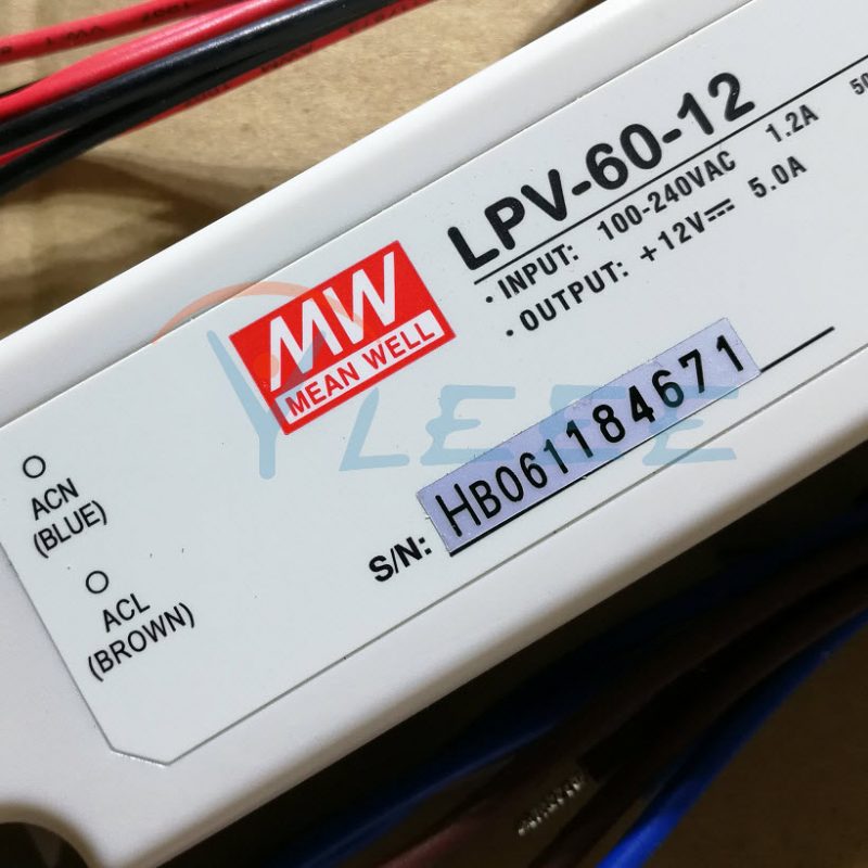 明纬开关电源LPV-60-12防水电源12V 5A 60W IP67 监控LED