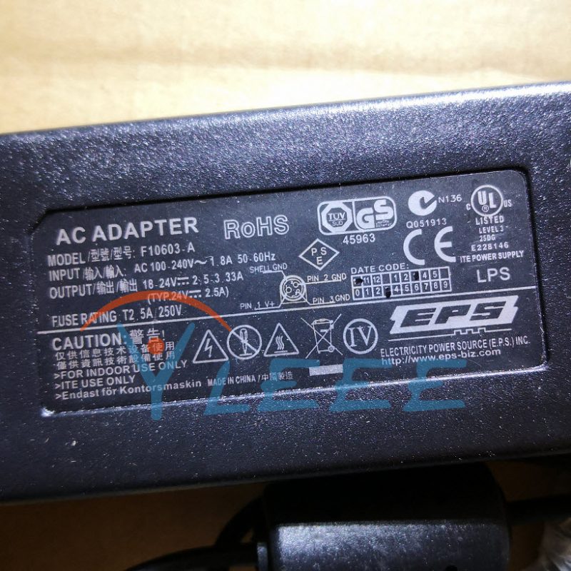 台湾EPS AC ADAPTER型号F10603-A 3针插头电源变压器火牛输出24V2.5A