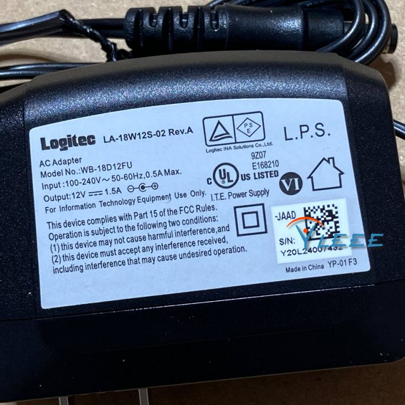 LOGITEC LA-18W12S-02 WB-18D12FU 12V1.5A输出插头规格5.5mm/2.5mm