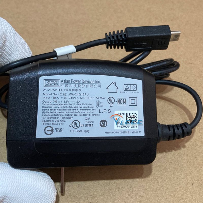 APD 12V 2A Asian Power Devices WA-24Q12FU AC Adapter Micro USB Connector, US 2P Plug, New